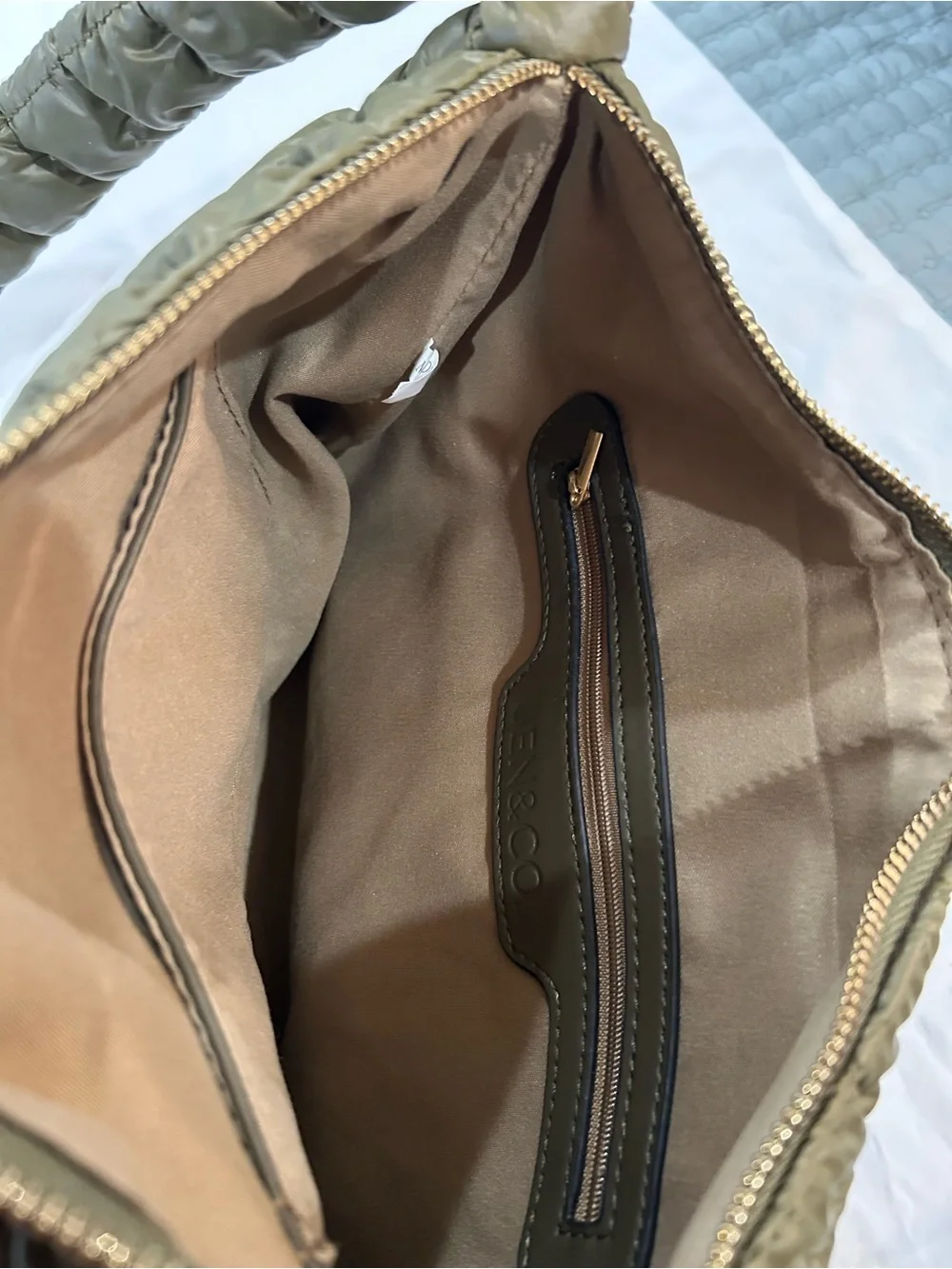 Katy Puffer Quilted Olive Green Shoulder Bag - Women